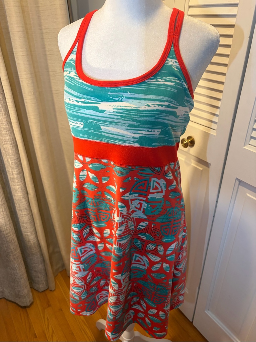 Soybu Red and Teal Printed Athletic Dress